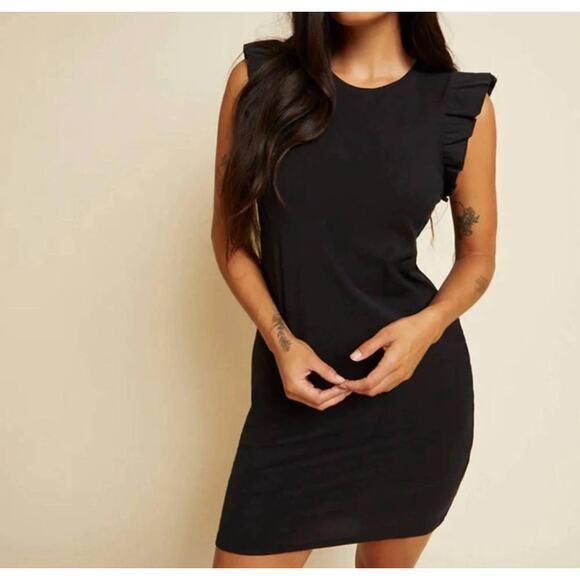 Nation LTD Dresses & Skirts - NATION LTD Dress Size Medium Elliot Ruffle Sleeve Black Pima Cotton Linen Blend